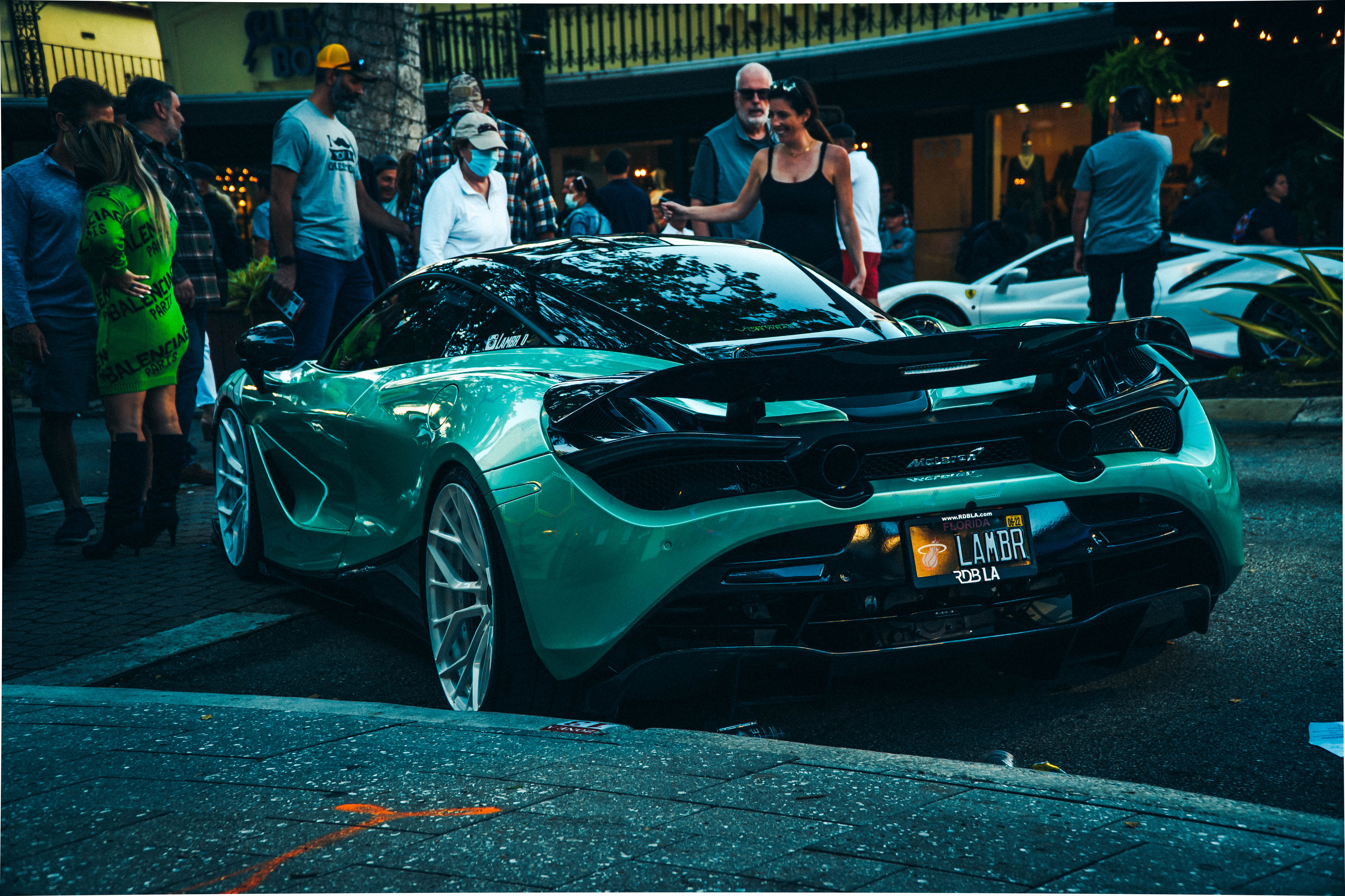 Green McLaren 720S rear view